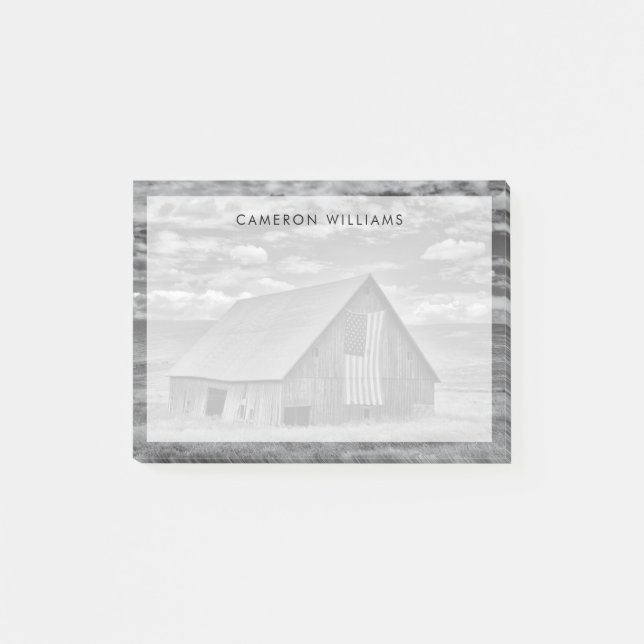 Farms | BW American Flag Barn Scene Post-it Notes (Front)