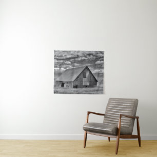 Farms   BW American Flag Barn Scene Tapestry
