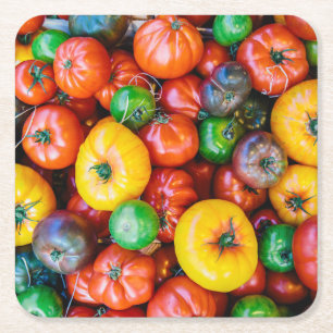 Farms Colourful Tomato Harvest Square Paper Coaster