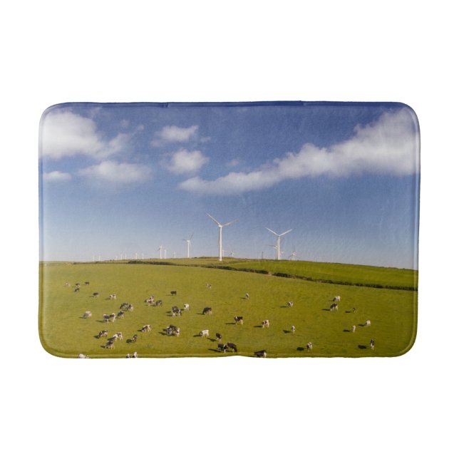 Farms | Cows Near Windmill Farm Bath Mat (Front)