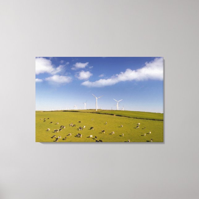 Farms | Cows Near Windmill Farm Canvas Print (Front)