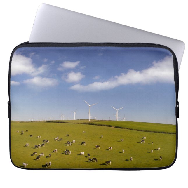Farms | Cows Near Windmill Farm Laptop Sleeve (Front)