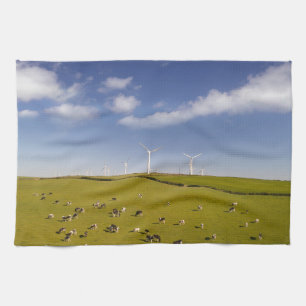 Farms   Cows Near Windmill Farm Tea Towel