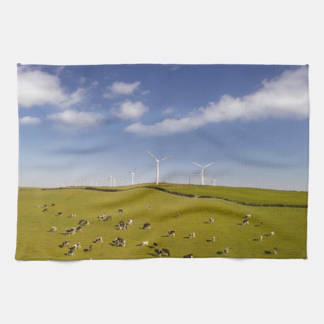 Farms | Cows Near Windmill Farm Tea Towel (Horizontal)