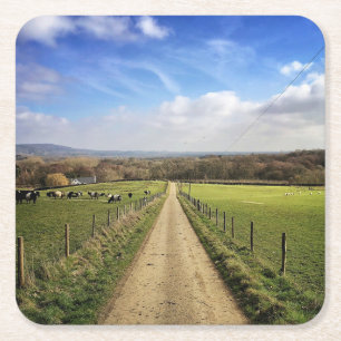 Farms   English Countryside Dirt Road Square Paper Coaster