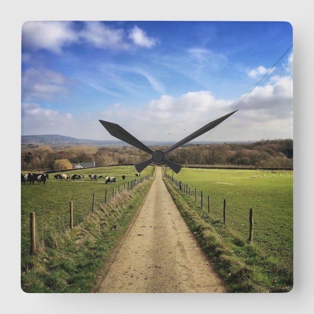 Farms | English Countryside Dirt Road Square Wall Clock (Front)