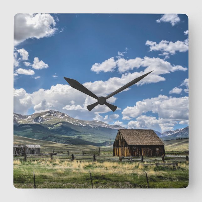 Farms | Farm Below the Colorado Mountains Square Wall Clock (Front)