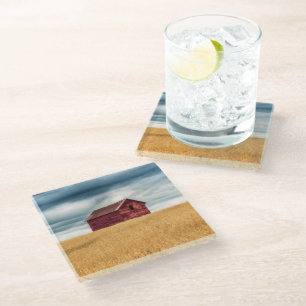 Farms Old Red Barn Glass Coaster