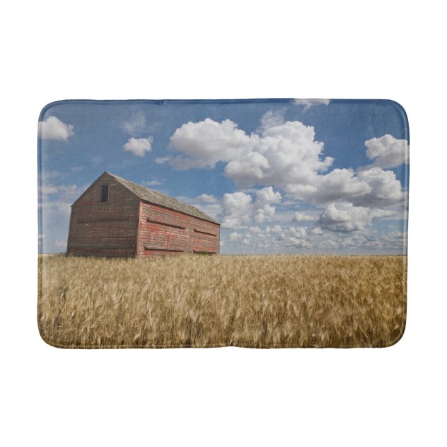 Farms | Old Red Barn in Wheat Field Bath Mat (Front)