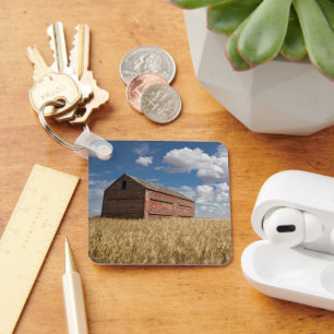 Farms Old Red Barn in Wheat Field Key Ring