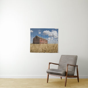 Farms Old Red Barn in Wheat Field Tapestry