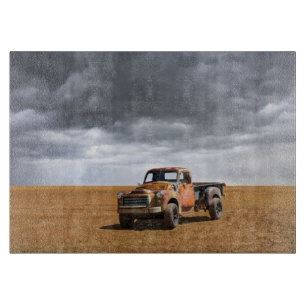 Farms Old Truck in Field Cutting Board