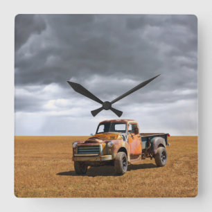 Farms   Old Truck in Field Square Wall Clock