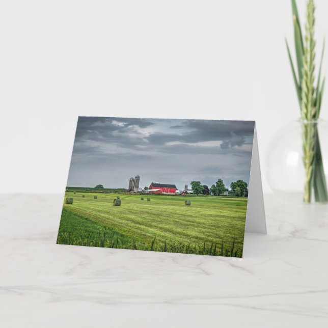 Farms | Red Barn & Silo in Spring Card (Front)