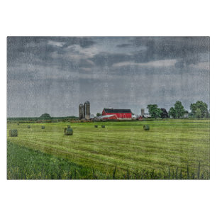 Farms   Red Barn & Silo in Spring Cutting Board