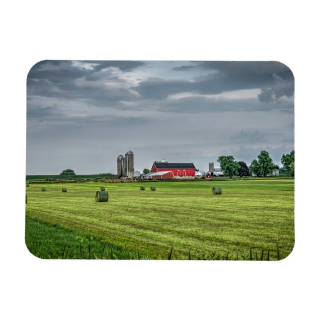 Farms | Red Barn & Silo in Spring Magnet (Horizontal)