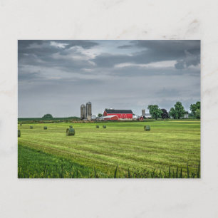 Farms   Red Barn & Silo in Spring Postcard