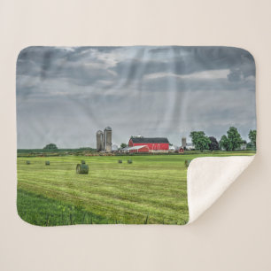 Farms   Red Barn & Silo in Spring Sherpa Blanket