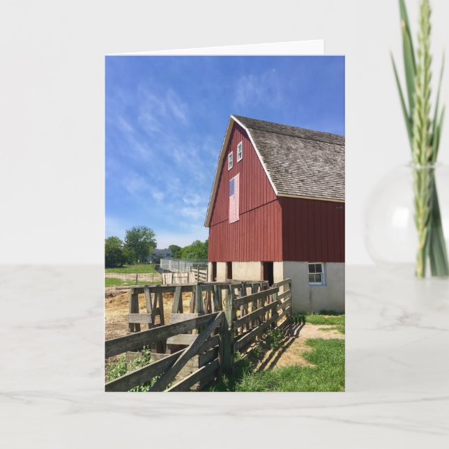 Farms | Red Barn With American Flag Card (Front)