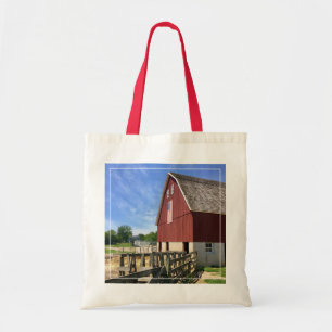 Farms   Red Barn With American Flag Tote Bag