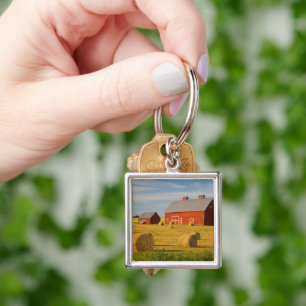 Farms   Red Barns Near Hay Bales Key Ring
