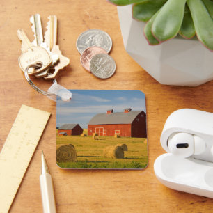 Farms   Red Barns Near Hay Bales Key Ring