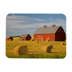 Farms Red Barns Near Hay Bales Magnet