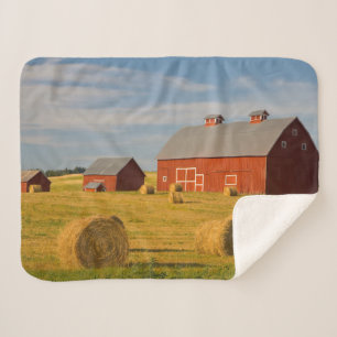 Farms Red Barns Near Hay Bales Sherpa Blanket