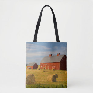 Farms   Red Barns Near Hay Bales Tote Bag