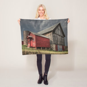 Farms   Red Wooden Barn in Michigan Fleece Blanket