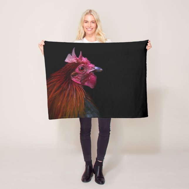 Farms | Rooster Head Shot Fleece Blanket (In Situ)