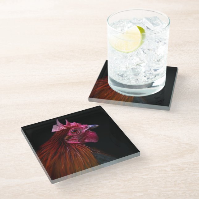 Farms | Rooster Head Shot Glass Coaster (Angled)