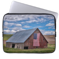 Farms | Rustic Red Barn With American Flag