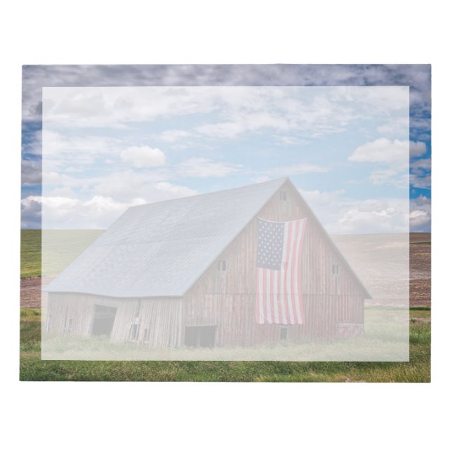 Farms | Rustic Red Barn With American Flag Notepad (Front)