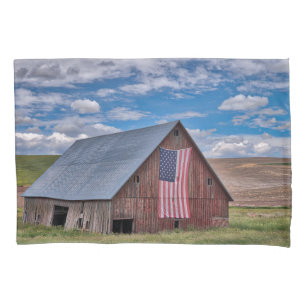 Farms   Rustic Red Barn With American Flag Pillowcase