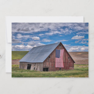 Farms   Rustic Red Barn With American Flag Thank You Card