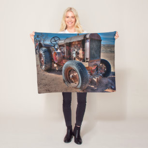 Farms   Rusty Antique Tractor Fleece Blanket