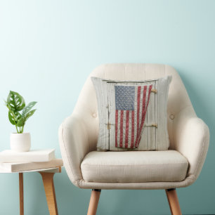Farms White Barn Door With American Flag Cushion