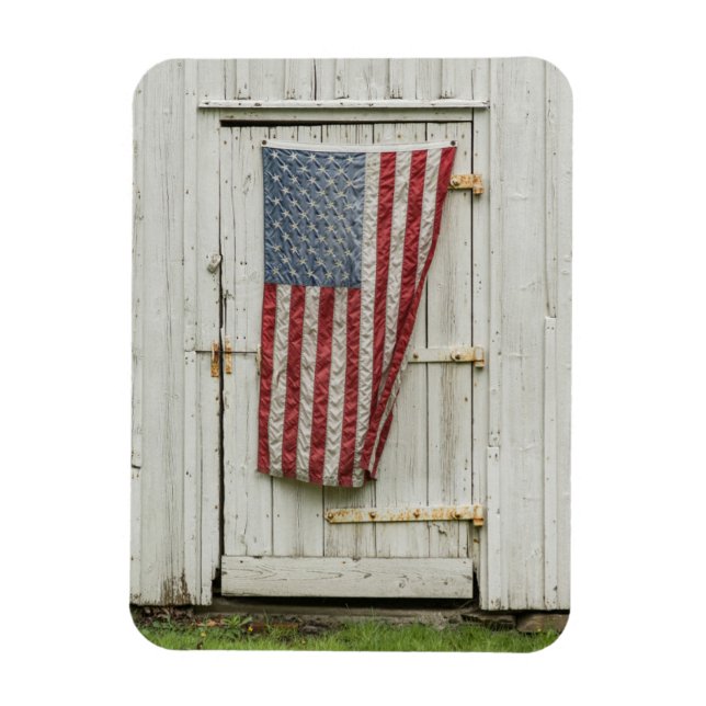 Farms | White Barn Door With American Flag Magnet (Vertical)