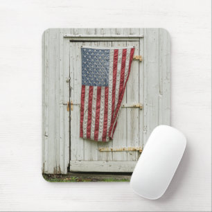 Farms White Barn Door With American Flag Mouse Mat