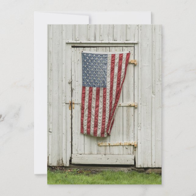 Farms | White Barn Door With American Flag Thank You Card (Front)