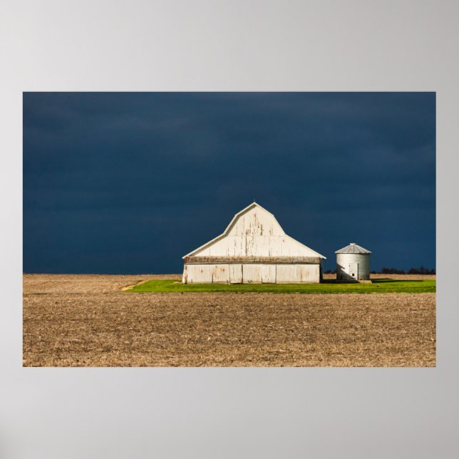 Farms | White Barn & Silo Poster (Front)