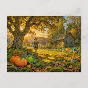 Farmstead Cottage at Harvest Time Postcard