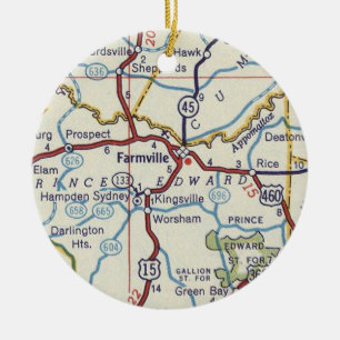 Farmville VA Vintage Map Ceramic Tree Decoration