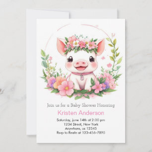 Farmyard Adventure Pink Piggy Girl Baby Shower Invitation
