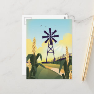 Farmyard and windmill postcard