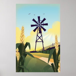 Farmyard and windmill poster