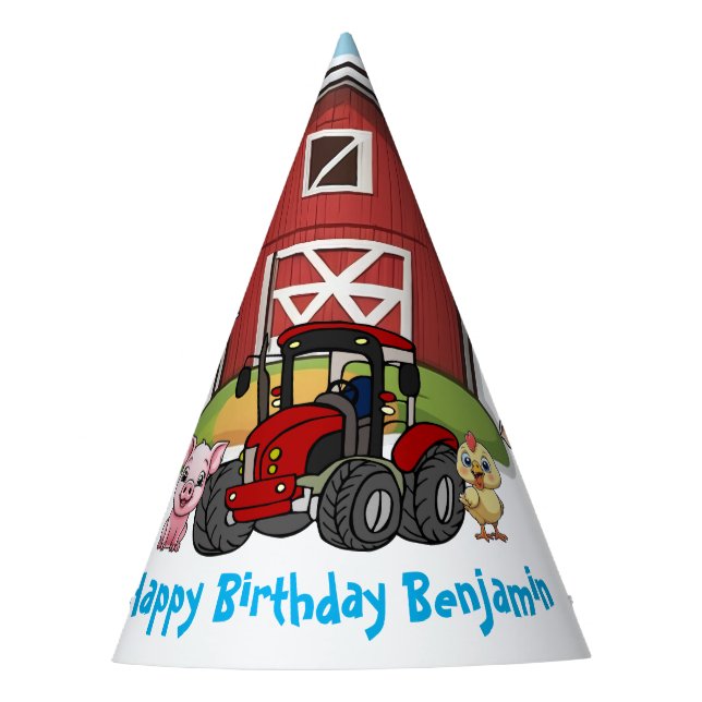 Farmyard Animal Fun Red Barn & Red Tractor  Party Hat (Front)