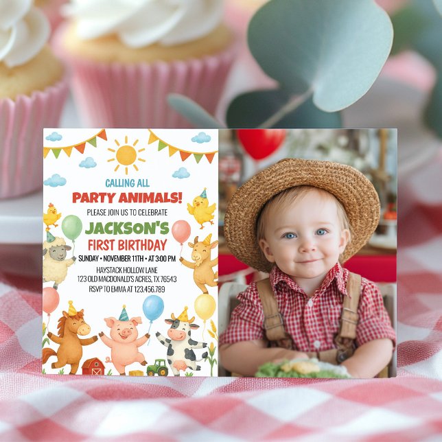 Farmyard Animals Birthday Party Photo Invitation (Creator Uploaded)
