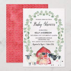 Farmyard Animals Wreath Baby Shower Invitation